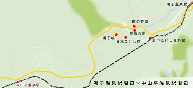 出羽仙台街道　鳴子温泉駅周辺～中山平温泉駅周辺の地図