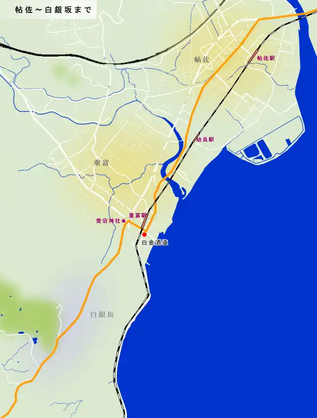 人吉街道　帖佐から白銀坂の地図
