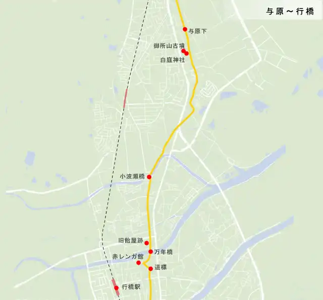 日向街道　苅田町与原～行橋の地図