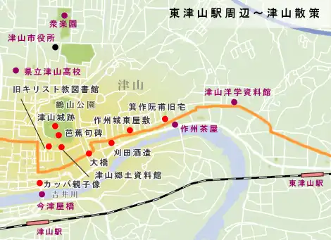 出雲街道　東津山駅周辺～津山散策の地図