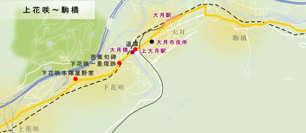 上花咲～駒橋までの地図