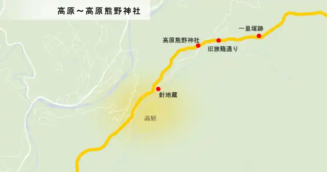 熊野古道　高原～高原熊野神社の地図