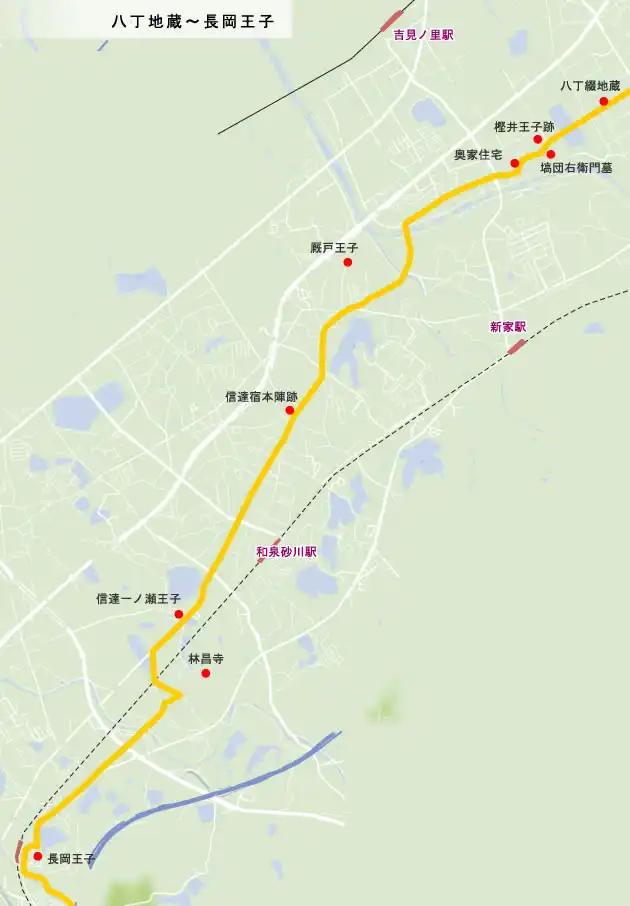 熊野古道　八丁綴地蔵～長岡王子の地図