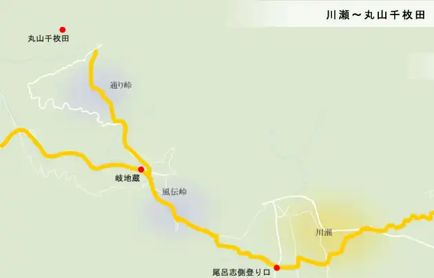 熊野古道　川瀬～丸山千枚田の地図