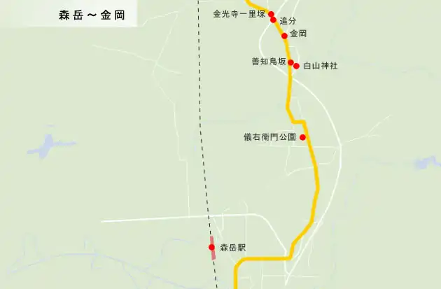 大間越街道　森岳駅～金岡の地図