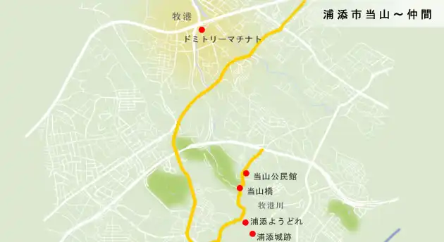 琉球・歴史の道　浦添市当山～仲間の地図
