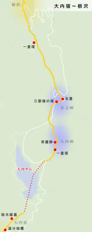 下野街道　大内宿～栃沢の地図
