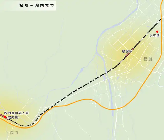 羽州街道　横堀～院内までの地図