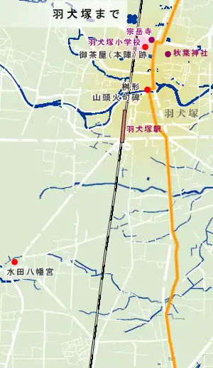 豊前街道　羽犬塚までの地図