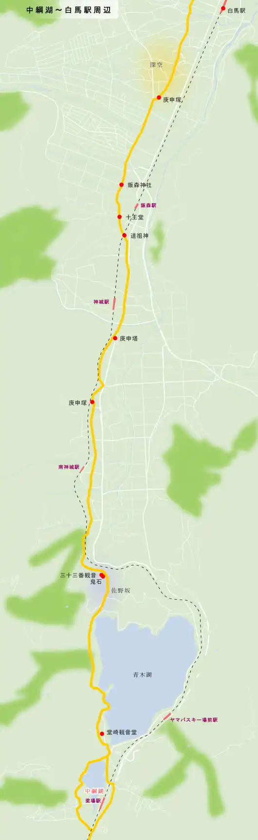 千国街道　信濃大崎駅～白馬駅の地図