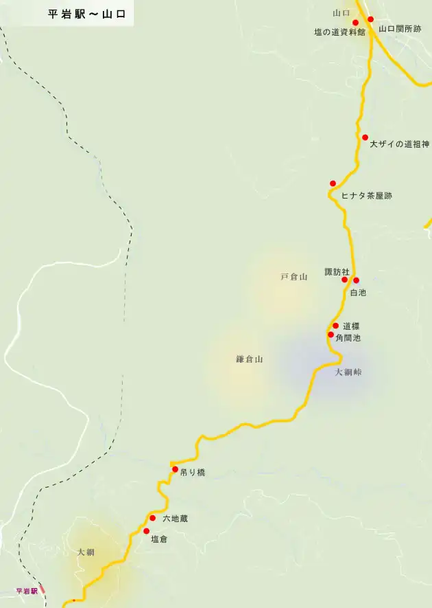 千国街道　平岩駅～山口の地図