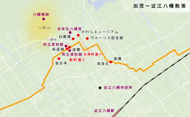 朝鮮人街道　加茂～近江八幡散策の地図