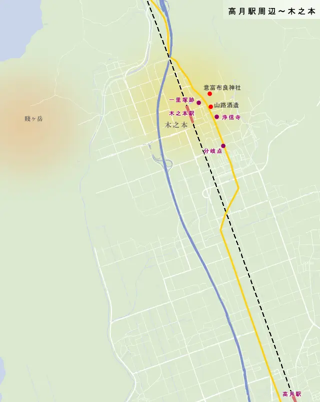 北陸道　高月駅周辺～木之本の地図
