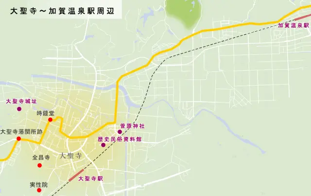 北陸道　大聖寺～加賀温泉駅周辺の地図