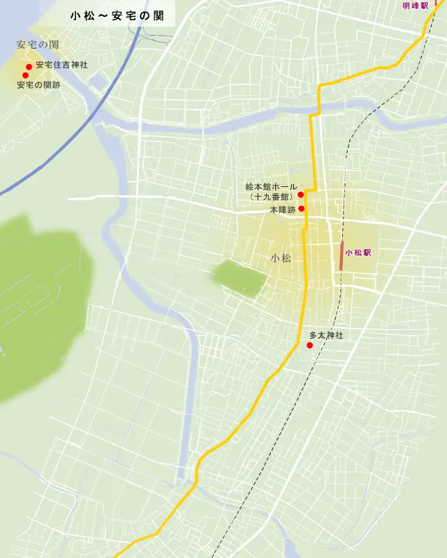 北陸道　小松～安宅の関の地図