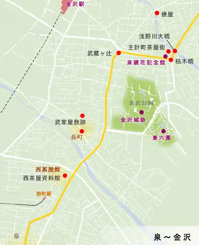 北陸道　泉～金沢の地図