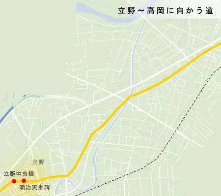 北陸道　立野～高岡に向かう道の地図