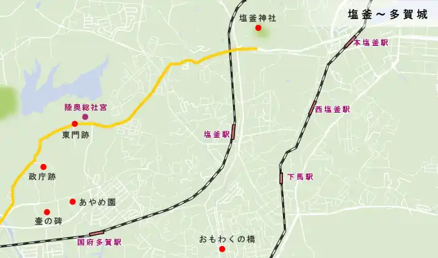 石巻街道　塩釜～多賀城の地図