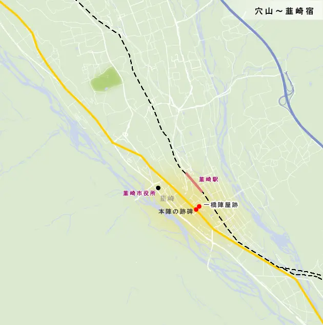 甲州街道　穴山～韮崎宿の地図