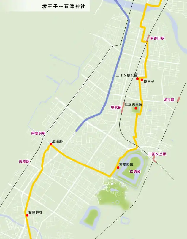 熊野古道　境王子～石津神社の地図