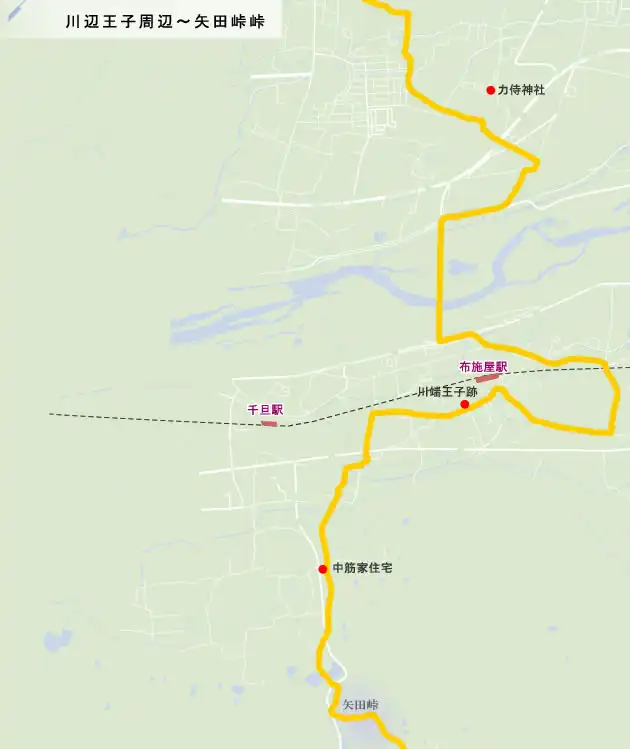 熊野古道　川辺王子周辺～矢田峠の地図