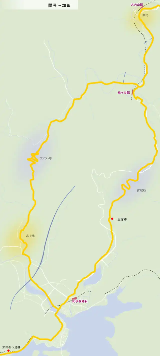 熊野古道　間弓～加田の地図