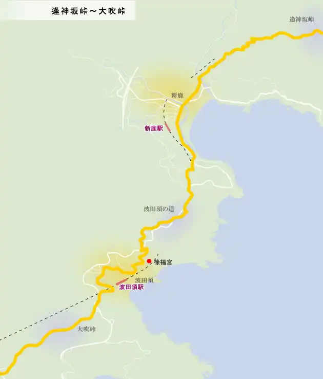 熊野古道　逢神坂峠～大吹峠の地図