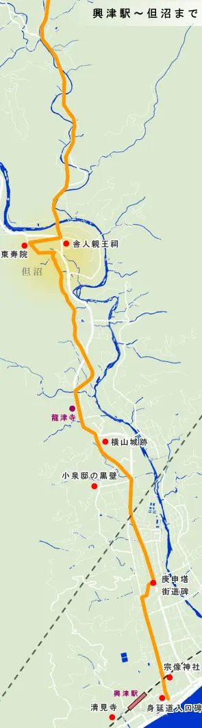 身延道　興津駅から但沼の地図