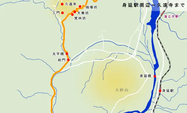 身延道　JR身延駅から久遠寺の地図