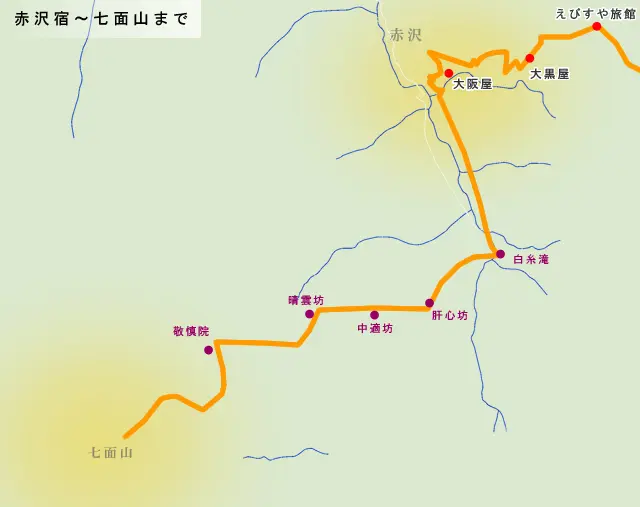 身延道　赤沢宿から七面山の地図