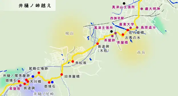 長崎街道　永昌宿（諫早宿）から井樋ノ峠を越えるまでの地図