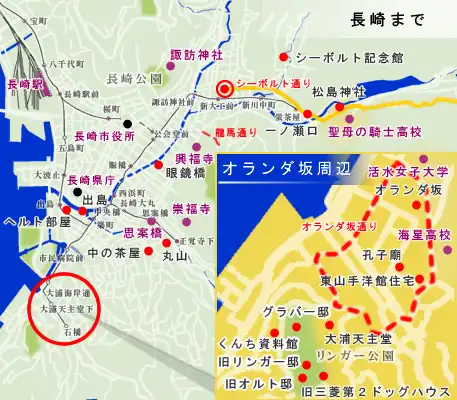 長崎街道　日見峠から長崎宿までの地図