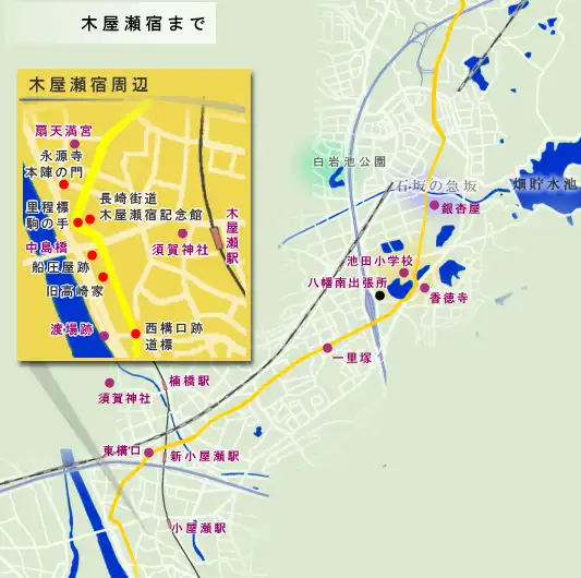 長崎街道　西法寺～木屋瀬宿間での地図