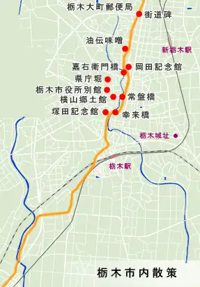 日光例幣使街道　栃木市内散策の地図