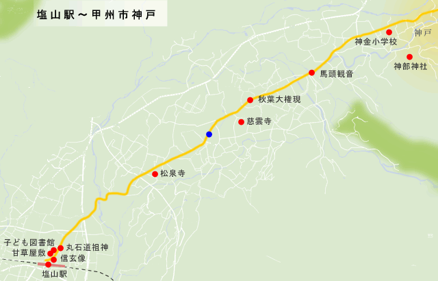 青梅街道　塩山駅～甲州市神部までの地図