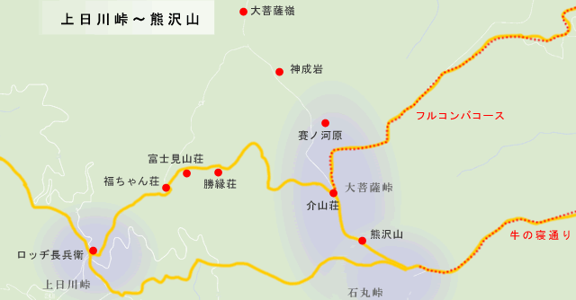 青梅街道　上日川峠～熊沢山までの地図