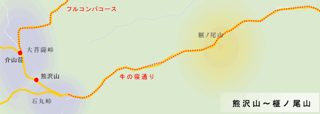 青梅街道　熊沢山～榧ノ尾山までの地図