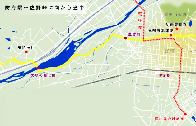 山陽道　防府～佐野峠に向かう途中の地図