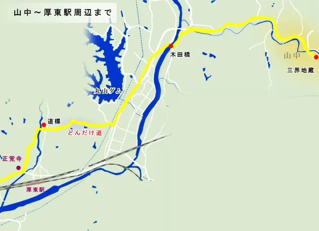 山陽道　山中～厚東駅周辺までの地図
