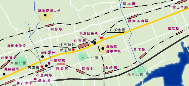 山陽道　甲南山手駅周辺から六甲道駅付近までの地図