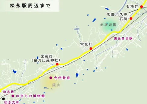 津之郷から松永駅周辺までの地図