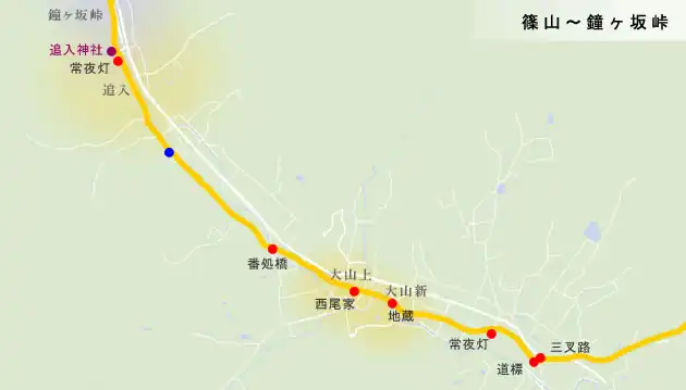篠山街道　篠山～鐘ヶ坂峠の地図