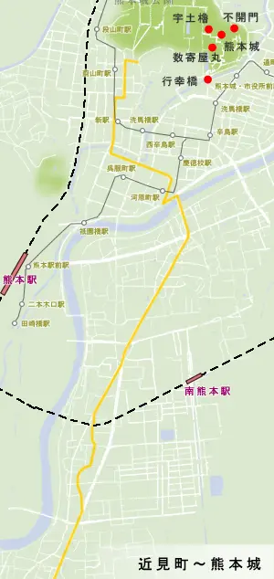 薩摩街道　近見町～熊本城の地図