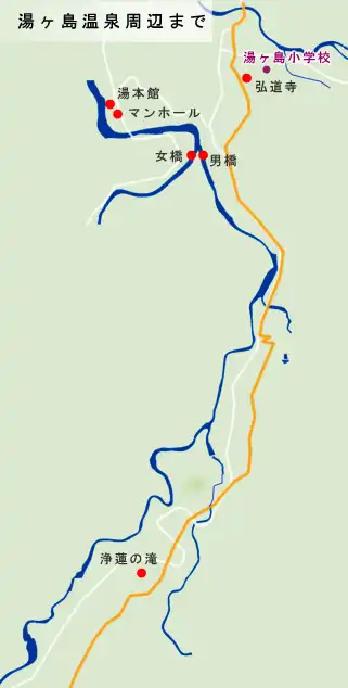 下田街道　浄蓮の滝から湯ヶ島温泉周辺の地図