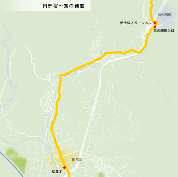 東海道　岡部宿～蔦の細道の地図