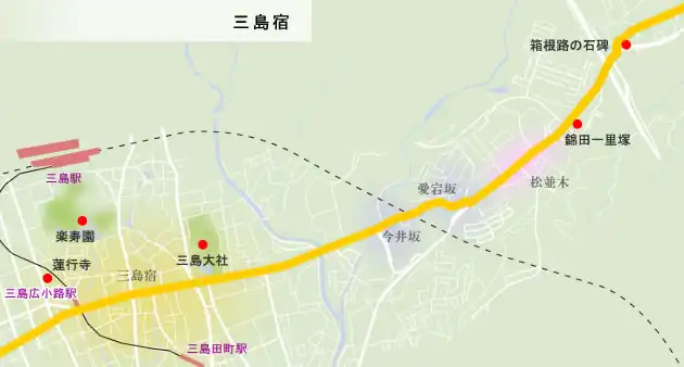 東海道　三島宿の地図