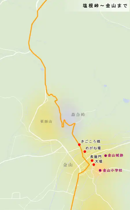 羽州街道　湯沢～上湯沢駅周辺までの地図