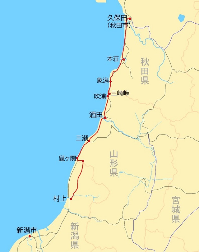 羽州浜街道の全体地図