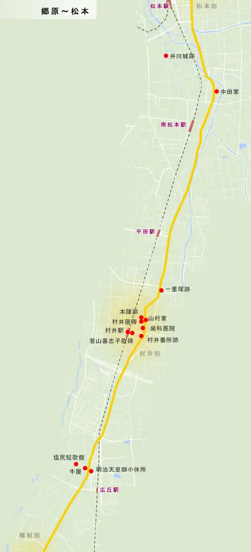 善光寺街道　郷原～松本 の地図