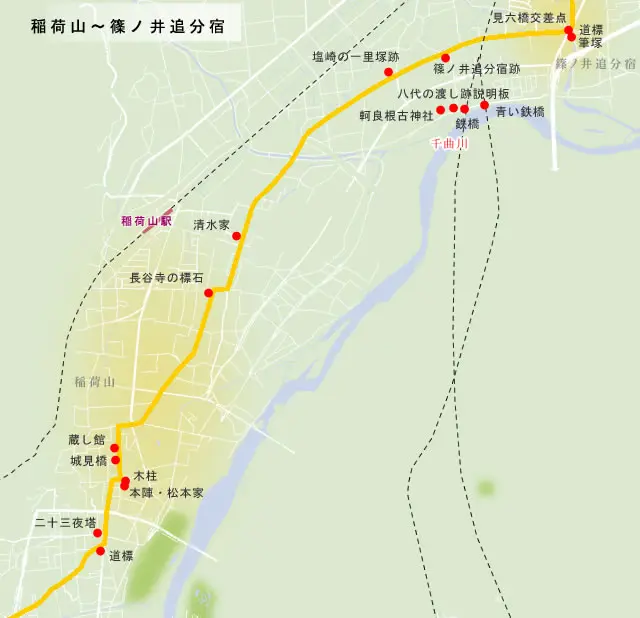 善光寺街道　稲荷山～篠ノ井追分宿の地図